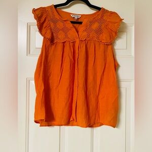 Nanette Lepore Orange Crochet-Yoke Sleeveless Blouse XL